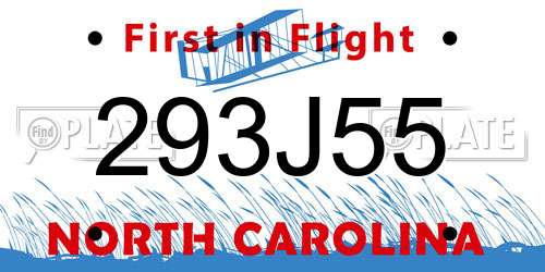 293J55 North Carolina License Plate