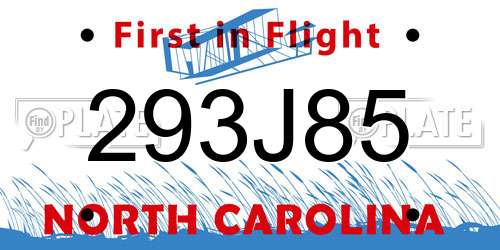 293J85 North Carolina License Plate