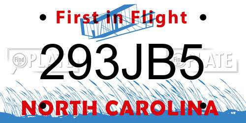 293JB5 North Carolina License Plate