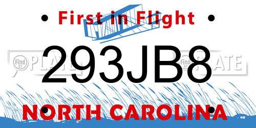293JB8 North Carolina License Plate