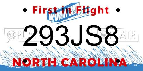 293JS8 North Carolina License Plate