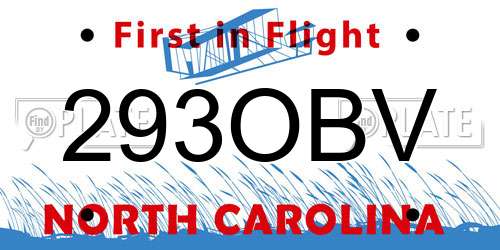 293OBV North Carolina License Plate