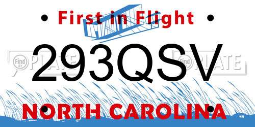 293QSV North Carolina License Plate
