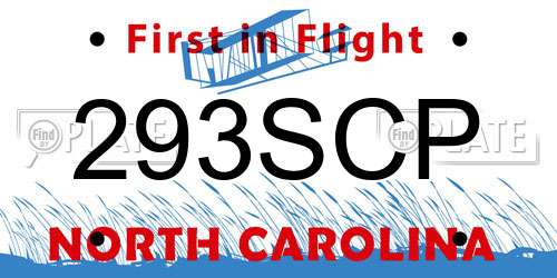 293SCP North Carolina License Plate