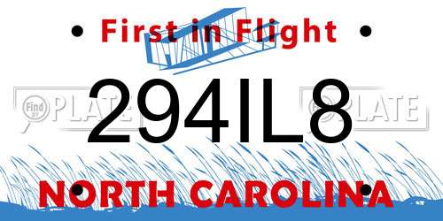 294IL8 North Carolina License Plate