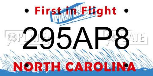 295AP8 North Carolina License Plate