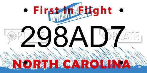 298AD7 North Carolina License Plate