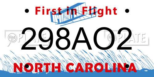 298AO2 North Carolina License Plate