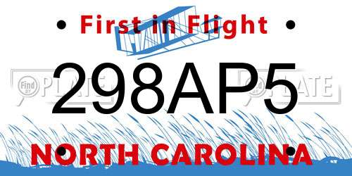 298AP5 North Carolina License Plate