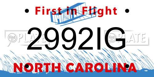 2992IG North Carolina License Plate