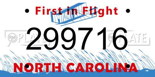 299716 North Carolina License Plate