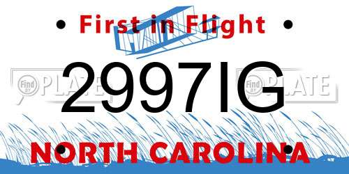 2997IG North Carolina License Plate