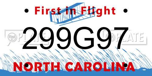 299G97 North Carolina License Plate