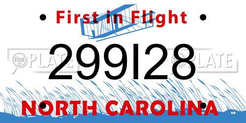299I28 North Carolina License Plate