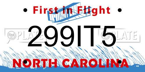 299IT5 North Carolina License Plate