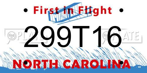 299T16 North Carolina License Plate