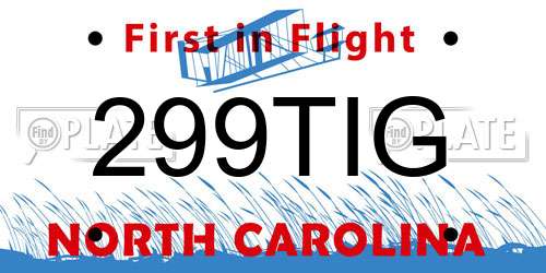 299TIG North Carolina License Plate