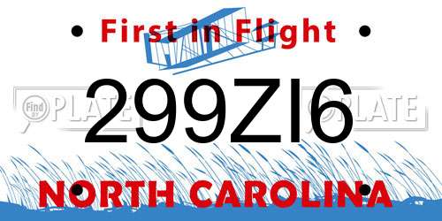 299ZI6 North Carolina License Plate