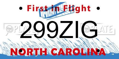 299ZIG North Carolina License Plate