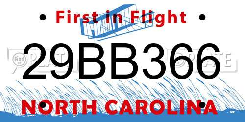 29BB366 North Carolina License Plate