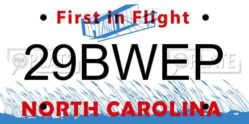 29BWEP North Carolina License Plate