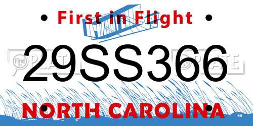 29SS366 North Carolina License Plate