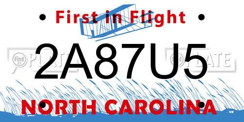 2A87U5 North Carolina License Plate