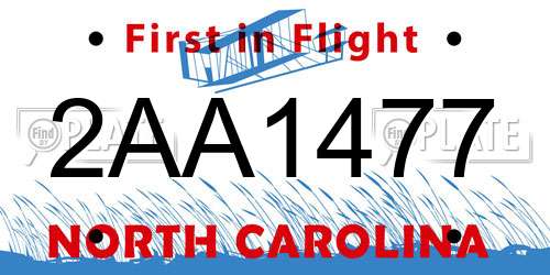 2AA1477 North Carolina License Plate