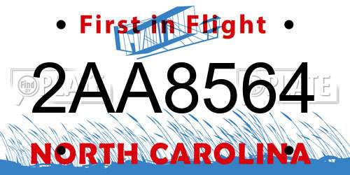 2AA8564 North Carolina License Plate