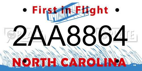 2AA8864 North Carolina License Plate