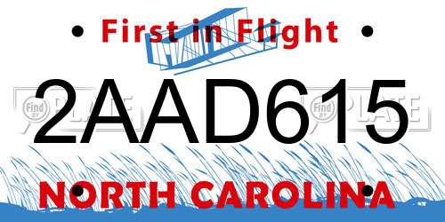 2AAD615 North Carolina License Plate