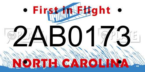 2AB0173 North Carolina License Plate