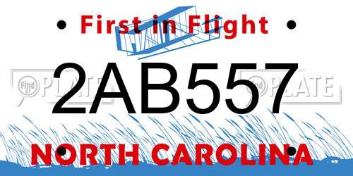 2AB557 North Carolina License Plate