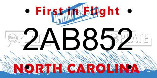 2AB852 North Carolina License Plate