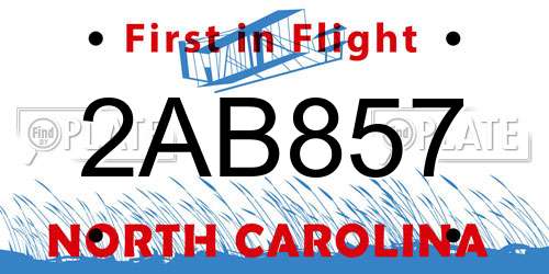 2AB857 North Carolina License Plate