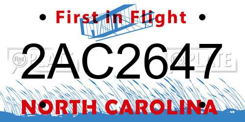 2AC2647 North Carolina License Plate