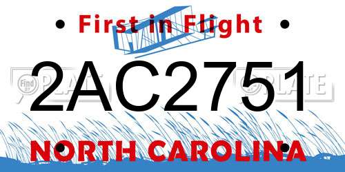 2AC2751 North Carolina License Plate