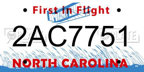 2AC7751 North Carolina License Plate