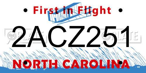 2ACZ251 North Carolina License Plate