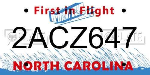 2ACZ647 North Carolina License Plate