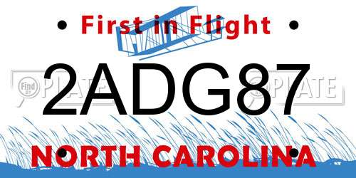 2ADG87 North Carolina License Plate