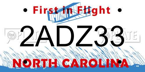 2ADZ33 North Carolina License Plate
