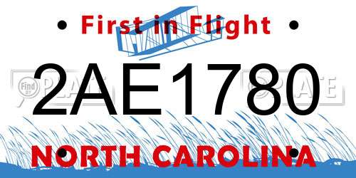 2AE1780 North Carolina License Plate