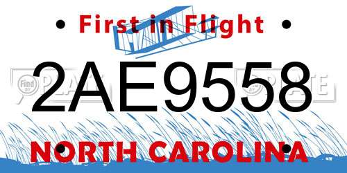 2AE9558 North Carolina License Plate