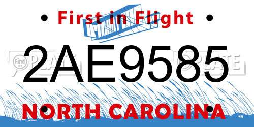 2AE9585 North Carolina License Plate