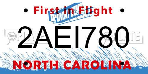 2AEI780 North Carolina License Plate