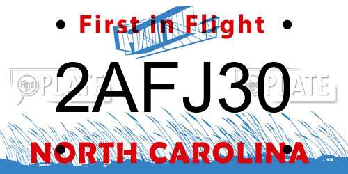 2AFJ30 North Carolina License Plate