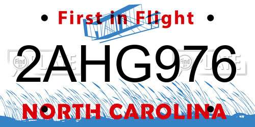 2AHG976 North Carolina License Plate