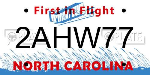 2AHW77 North Carolina License Plate