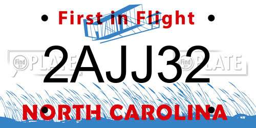 2AJJ32 North Carolina License Plate